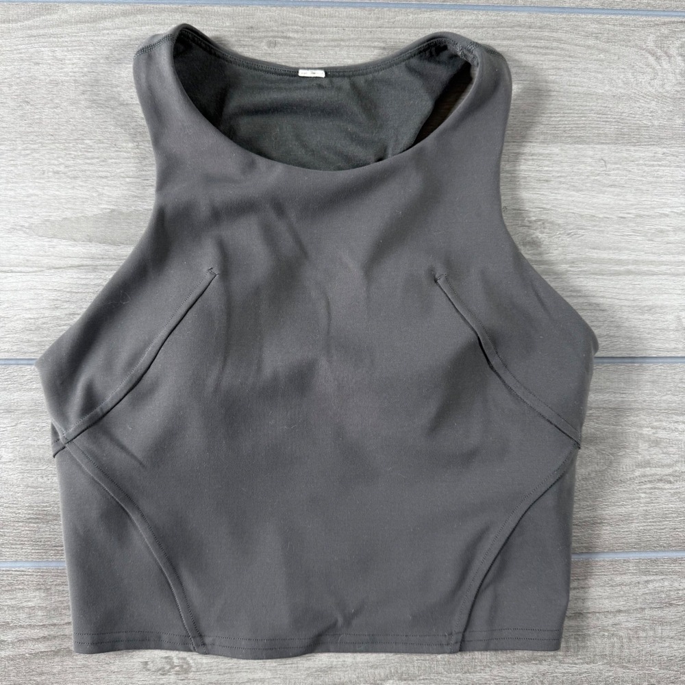 Lululemon Invigorate Training Tank Top Graphite Grey Size 4 High Neck Cropped